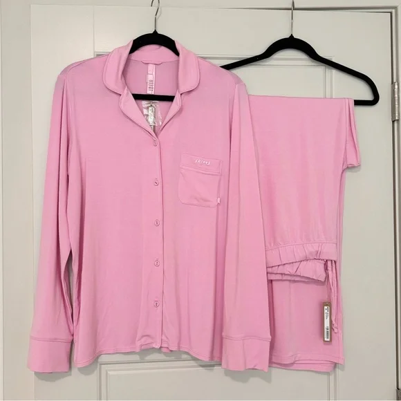Skims Sleep Long Sleeve Button Up Set - Bubble Gum - Picture 3 of 6